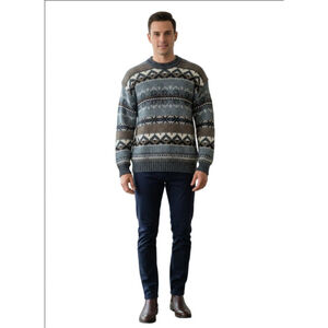Men's Expressions Crewneck Sweater XL Blue Brown Fair Isle